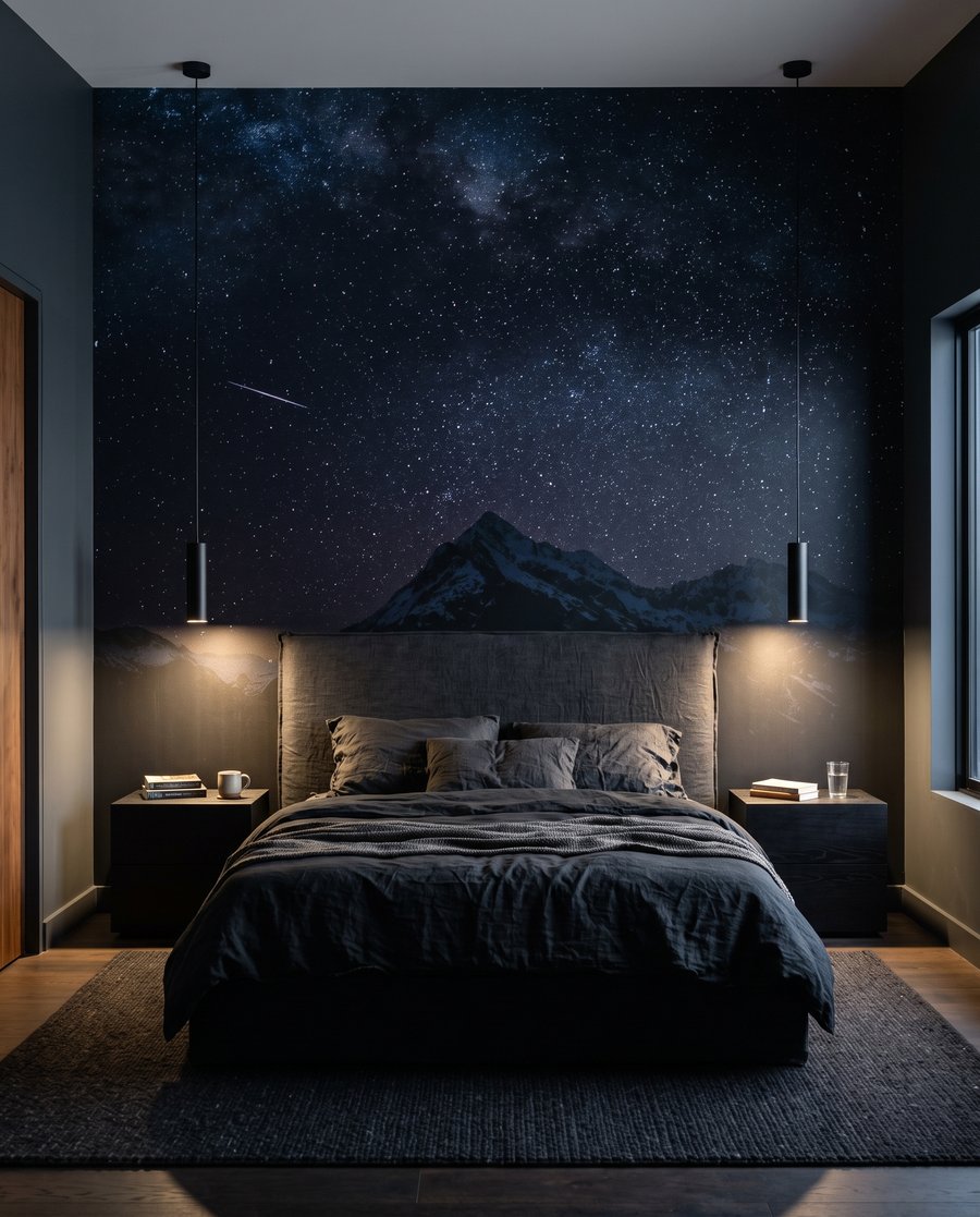 Stelle sopra cime scure in un ambiente