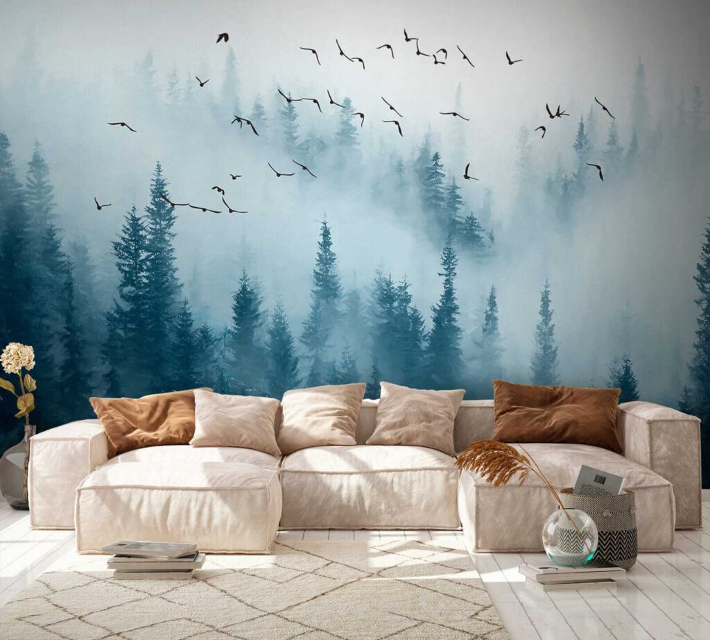 Volo tra pini blu — ambiente 5