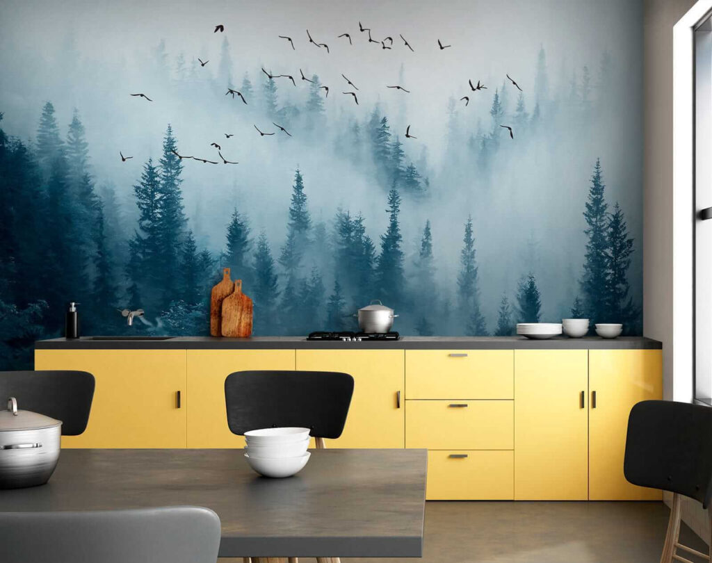 Volo tra pini blu — ambiente 8