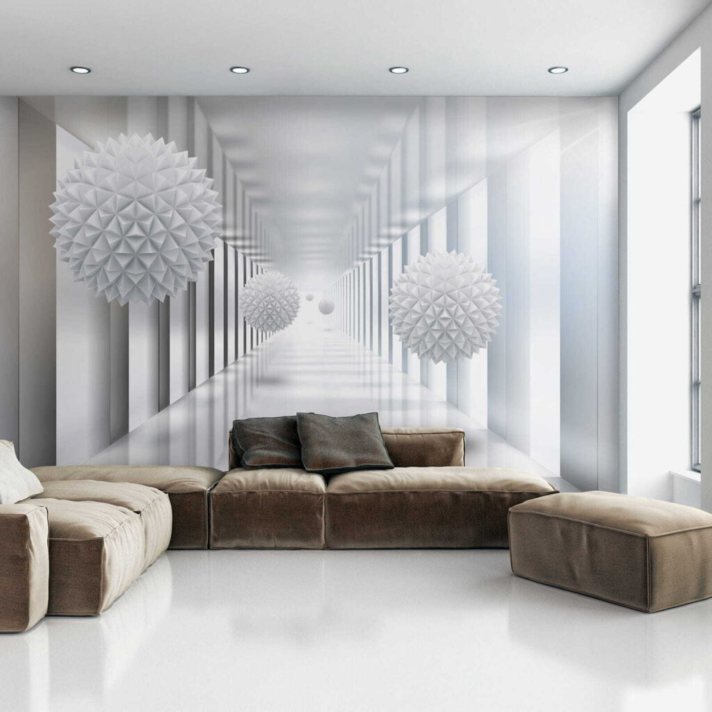 Sfere sfaccettate tra colonne — ambiente 7
