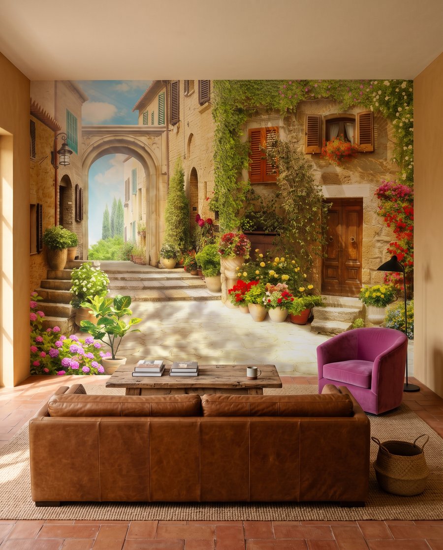 Cortile pieno di sole in un ambiente