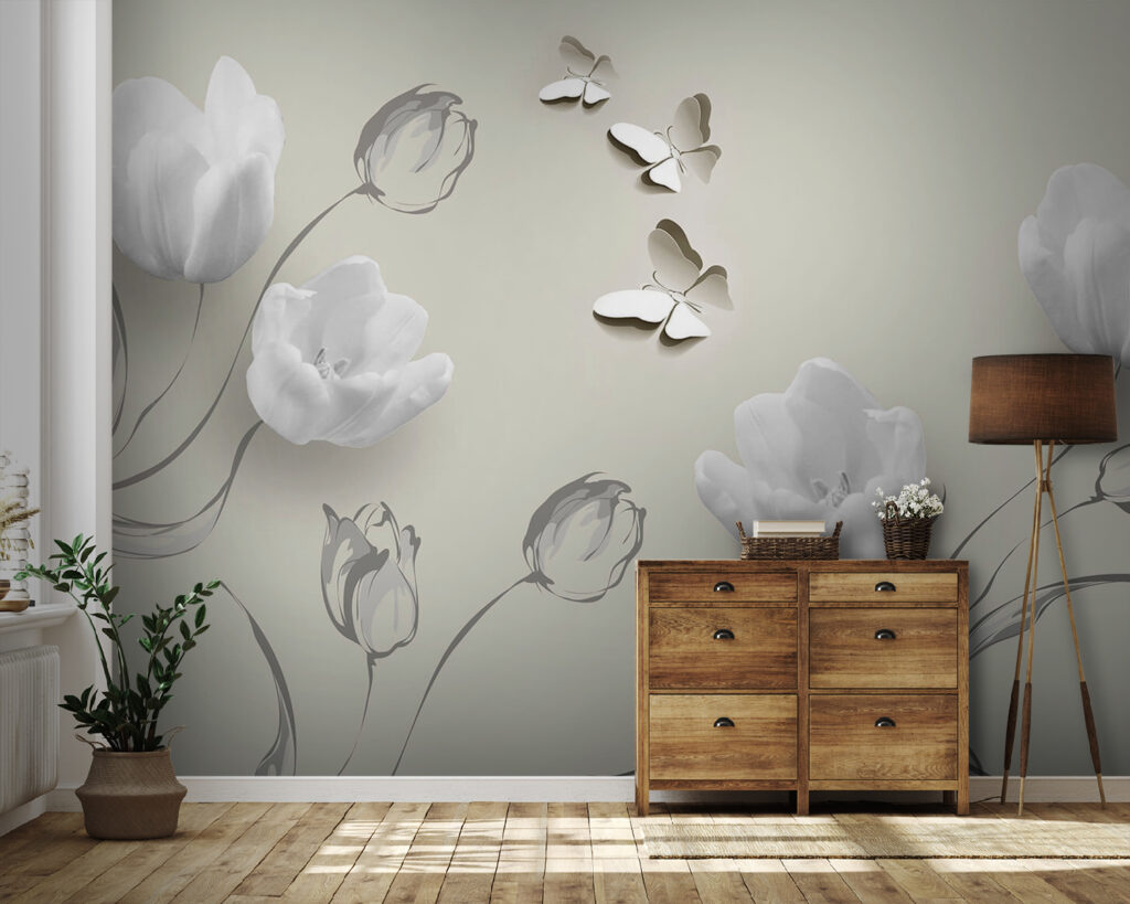 Tulipani bianchi e farfalle — ambiente 4