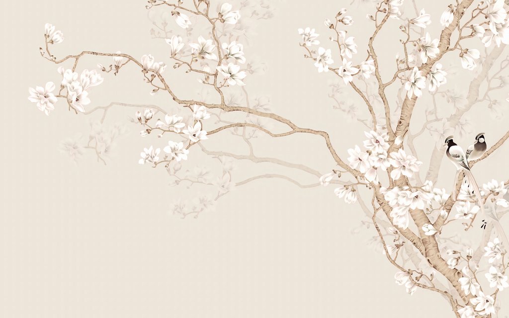 Uccelli sul ramo fiorito — design completo