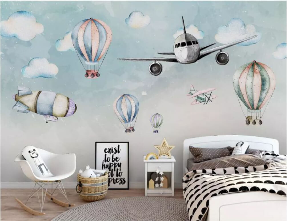 Aereo tra palloncini pastello — ambiente 1