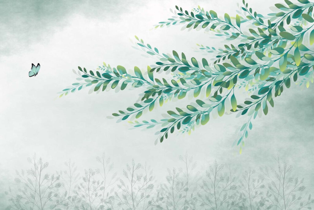 Fronde sopra prato azzurro — design completo