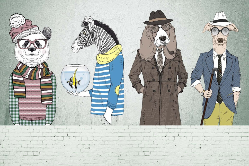 Animali con abiti eleganti — design completo