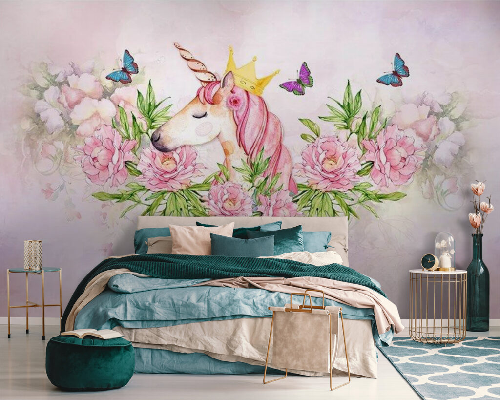 Unicorno tra rose rosa — ambiente 2