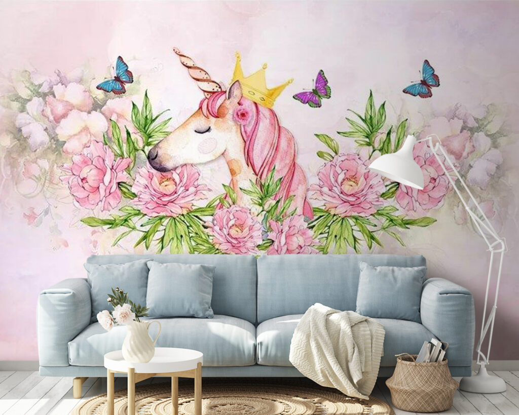 Unicorno tra rose rosa — ambiente 3