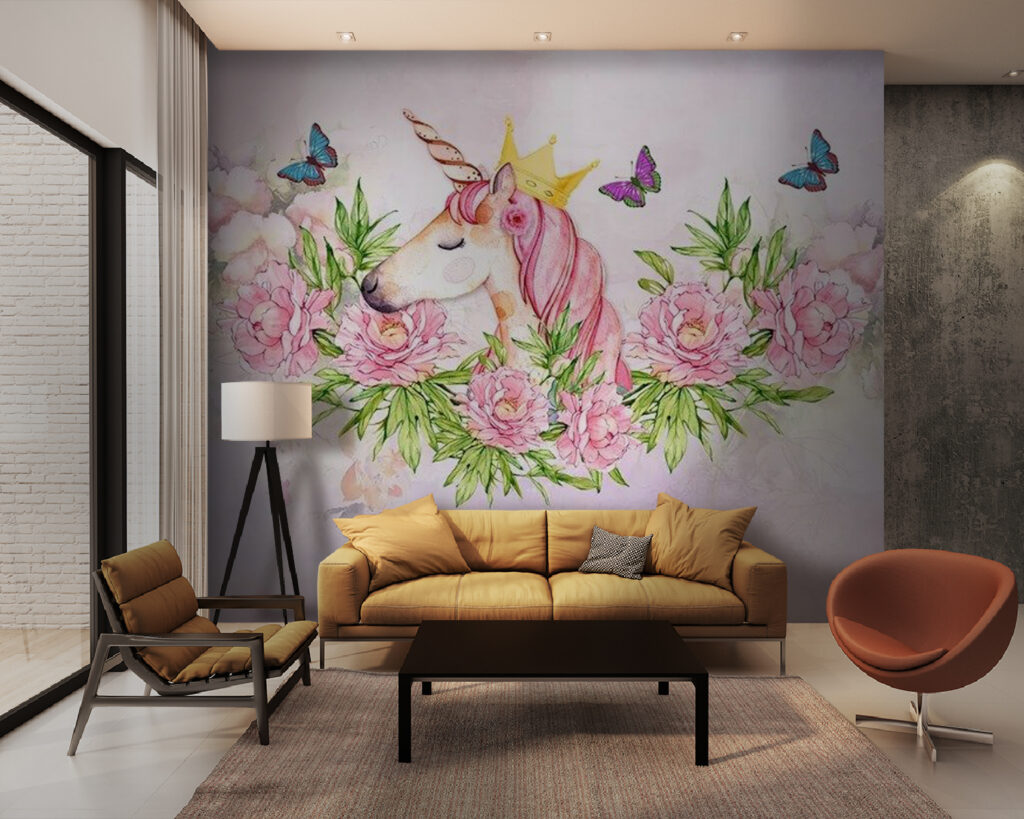 Unicorno tra rose rosa — ambiente 1
