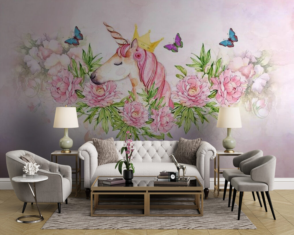 Unicorno tra rose rosa — ambiente 5
