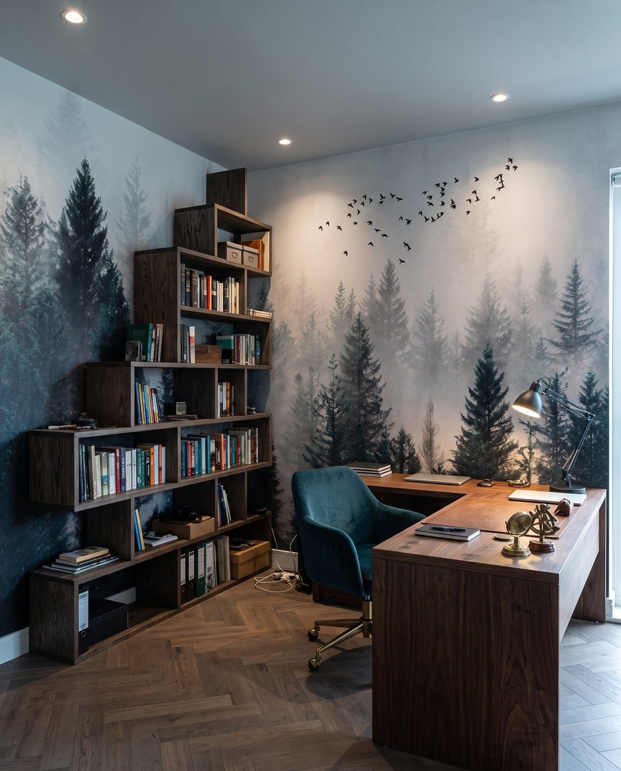 Uccelli sopra conifere — ambiente 8