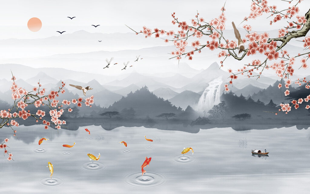 Pesci koi nel lago — design completo