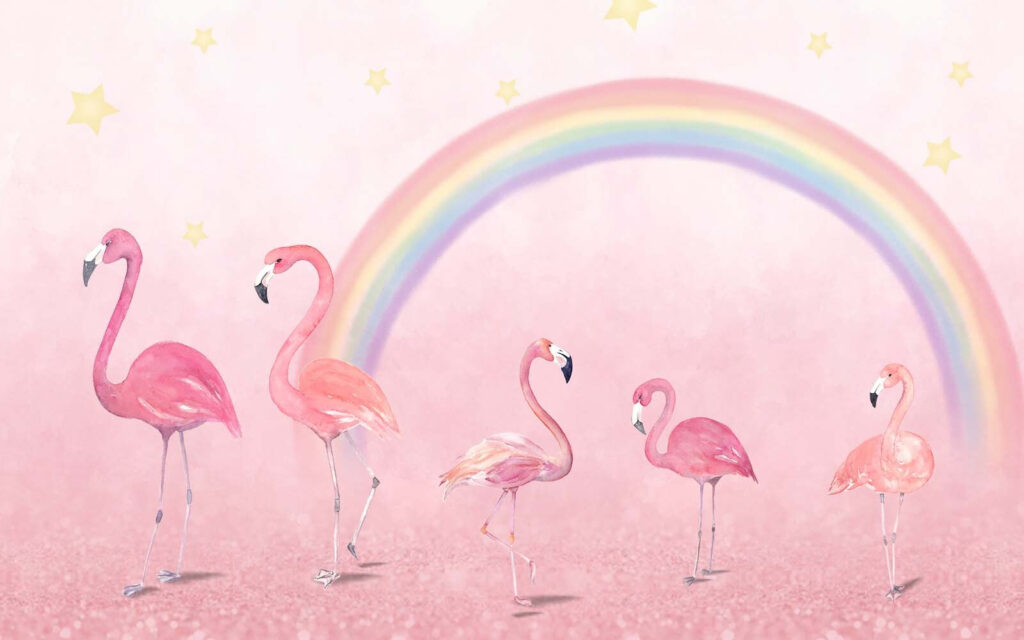 Fenicotteri sotto l’arcobaleno — design completo