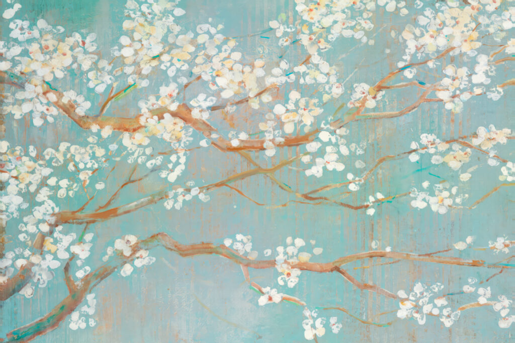 Fiori bianchi su turchese — design completo
