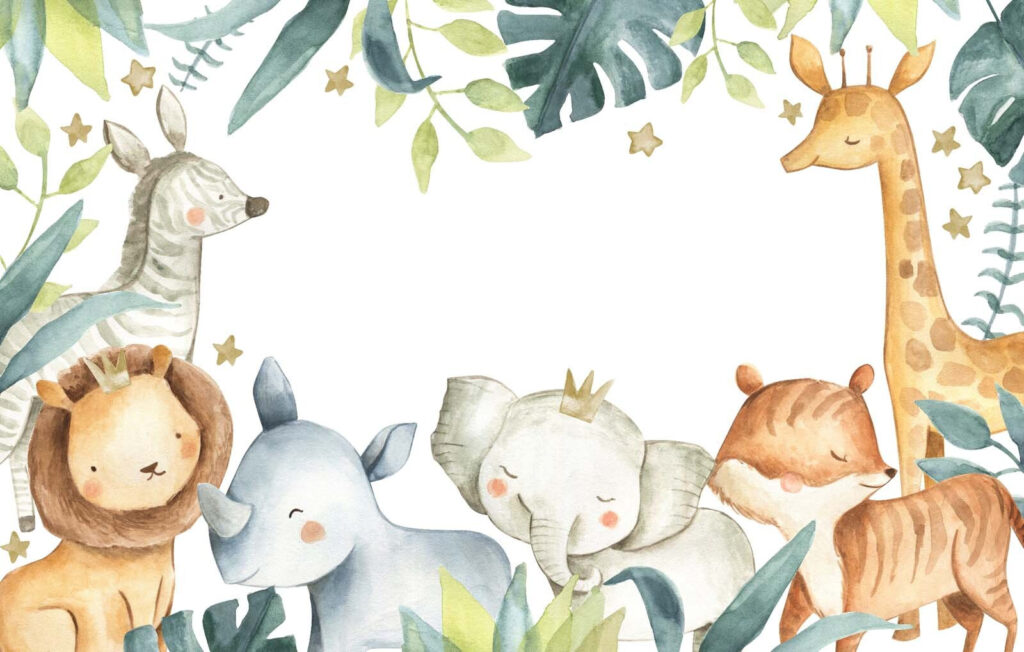 Animali sotto grandi foglie — design completo