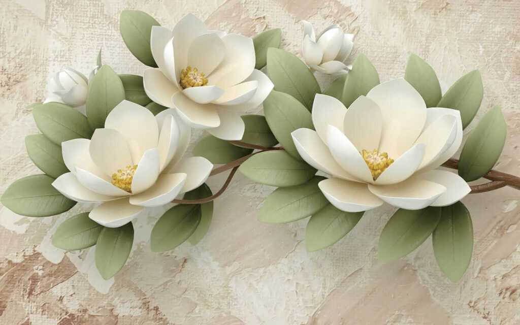 Magnolia bianca su beige — design completo