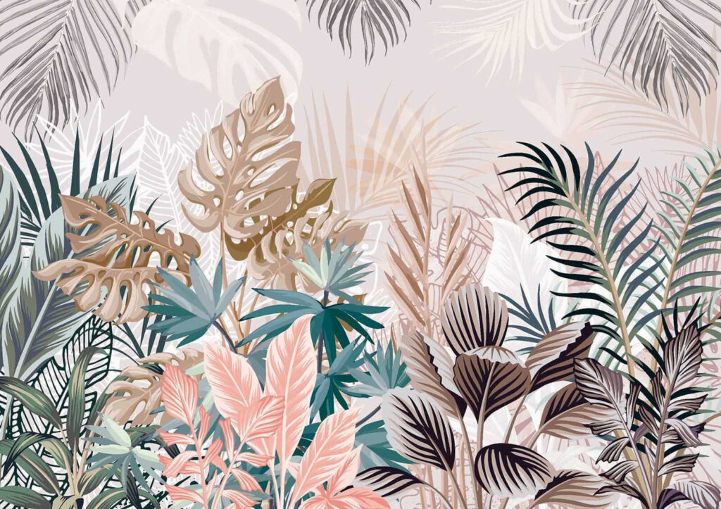 Foglie tropicali pastello — design completo