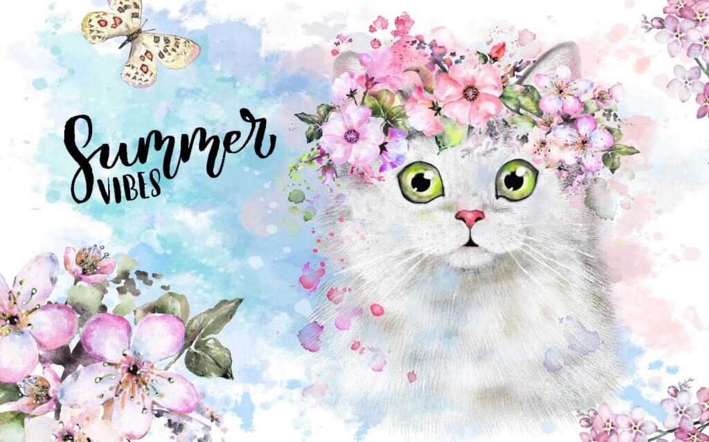 Gatto con ghirlanda — design completo