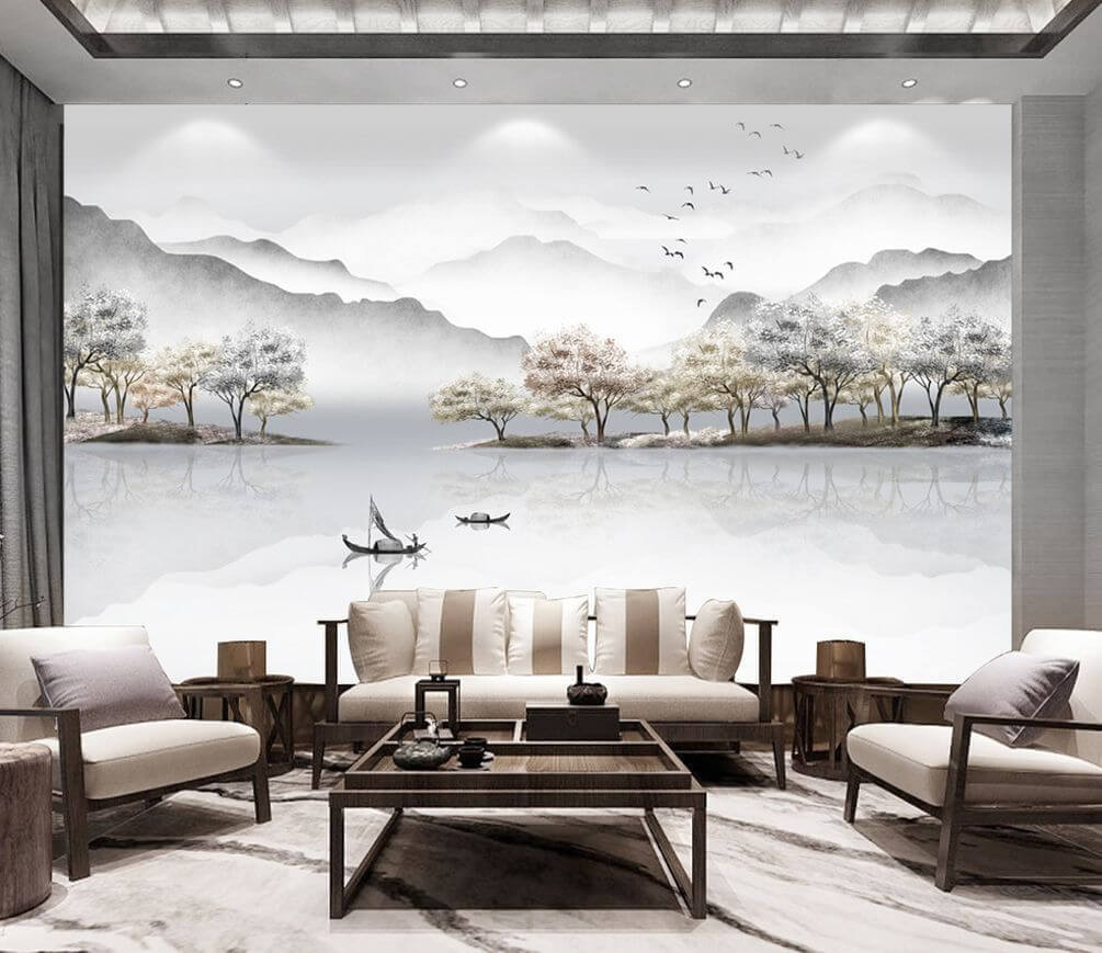 Barche sul lago nebbioso — ambiente 1