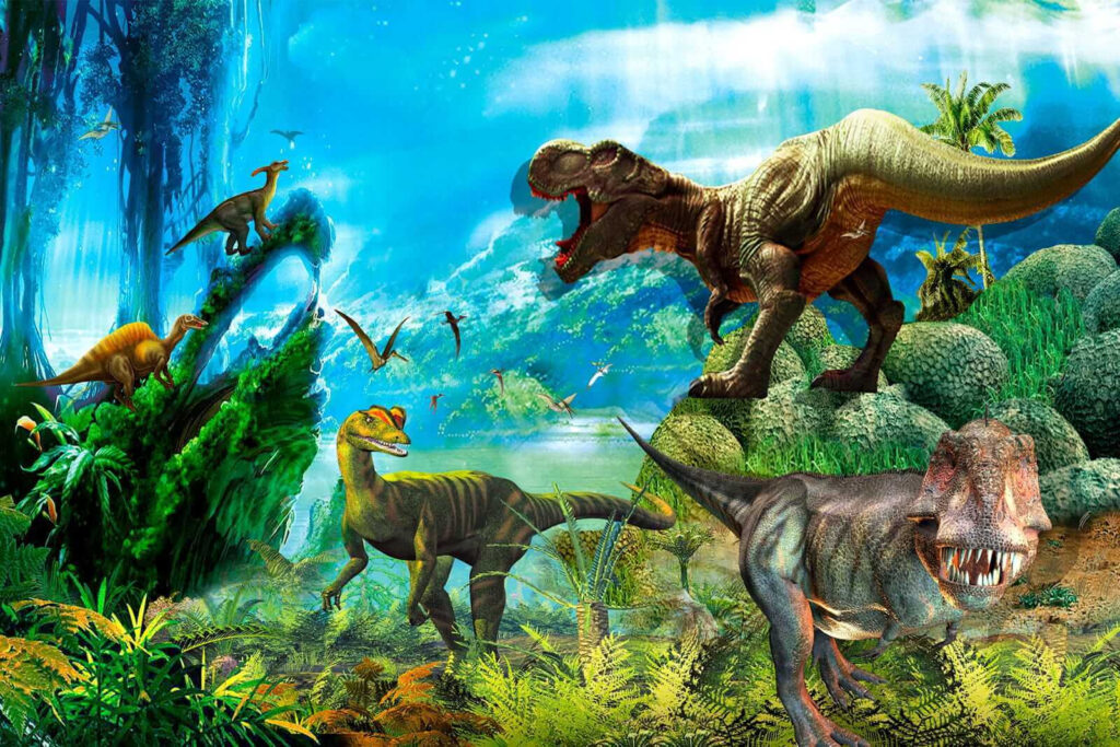 Dinosauri in giungla blu — design completo