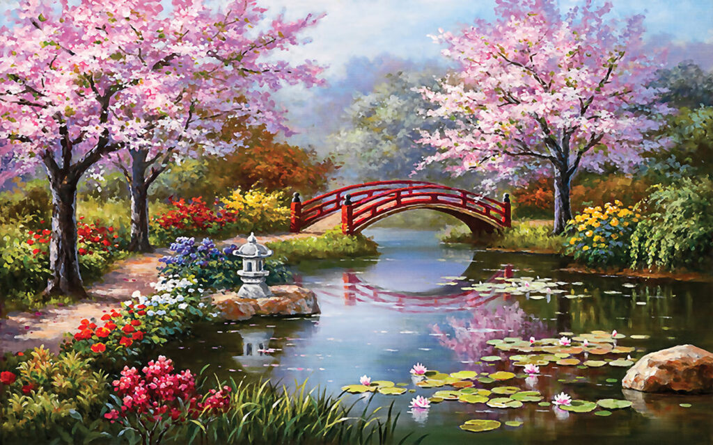Ponte rosso in fiore — design completo