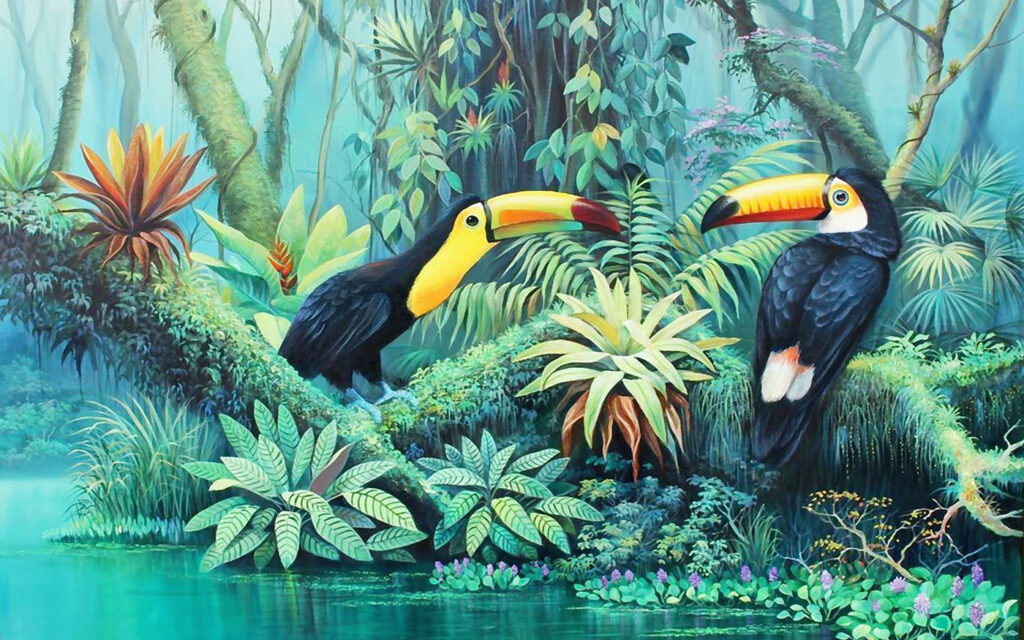 Tucani sull’acqua tropicale — design completo