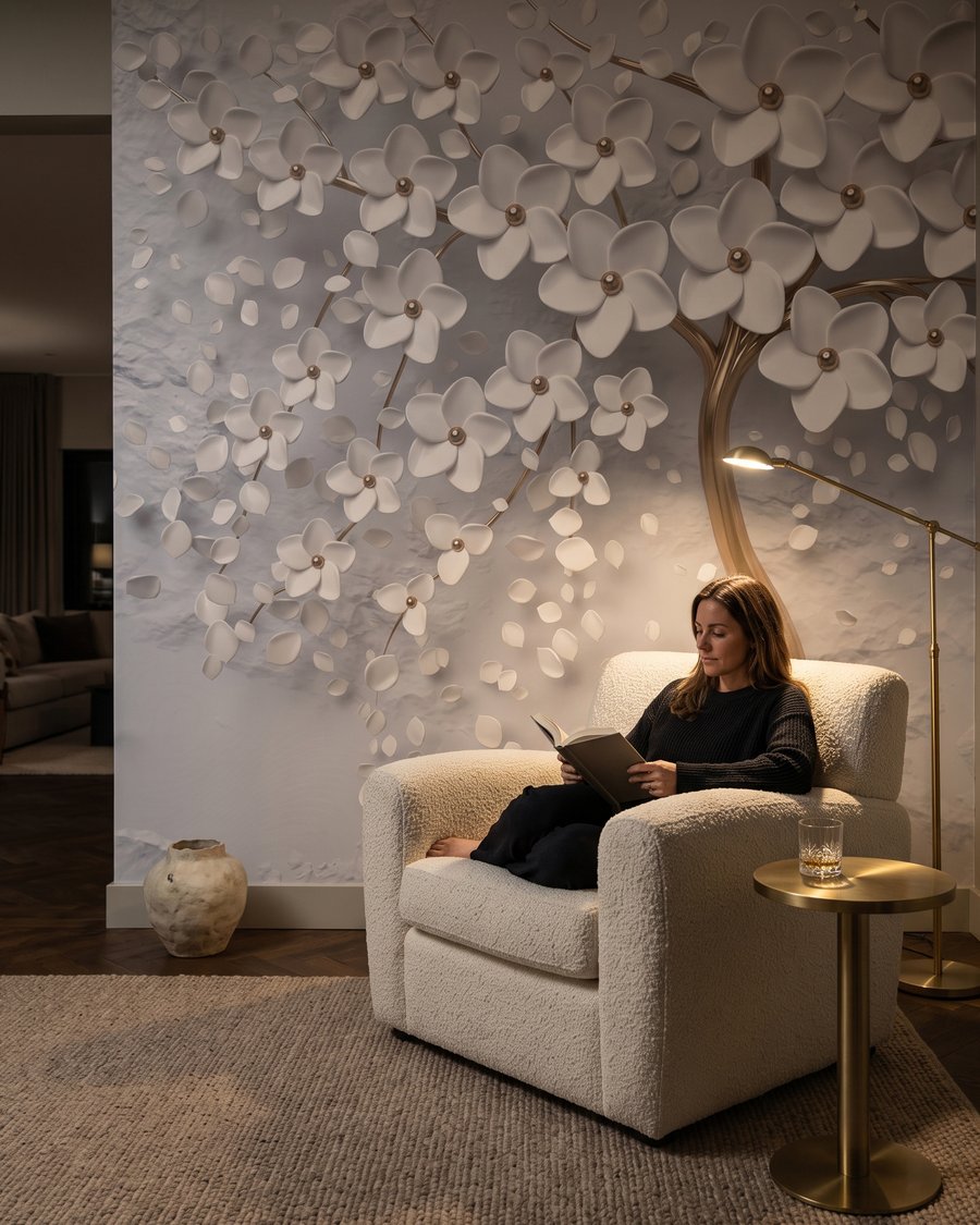 Albero con tronco dorato in un ambiente