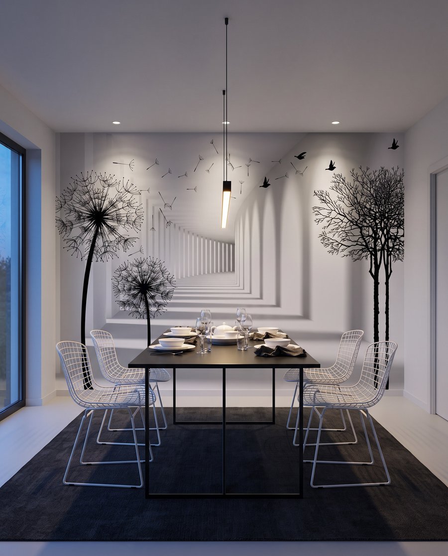 Soffioni lungo colonne bianche — ambiente 5