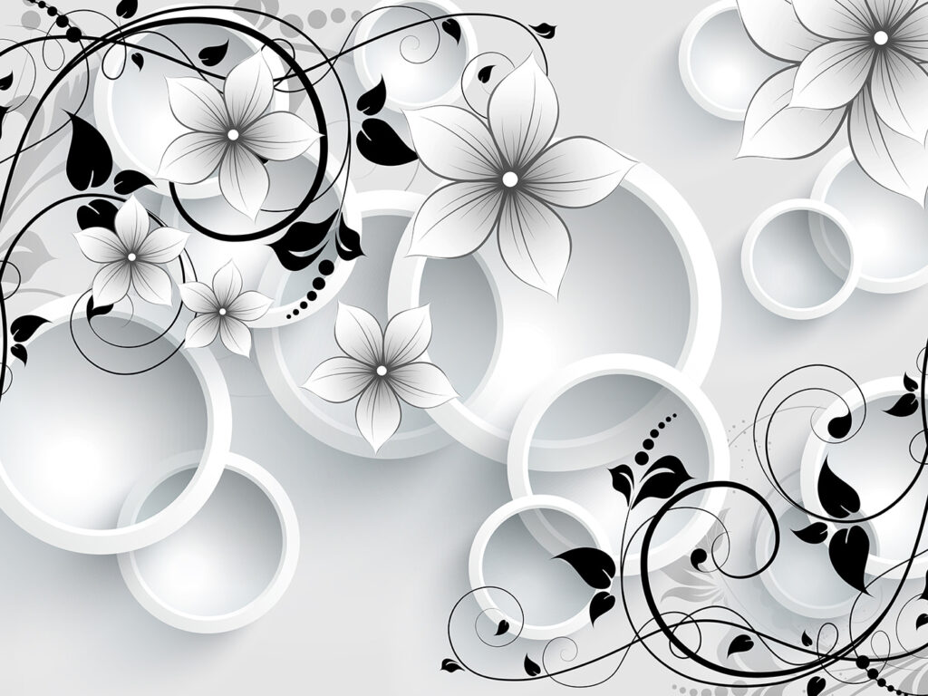 Fiori tra anelli bianchi — design completo