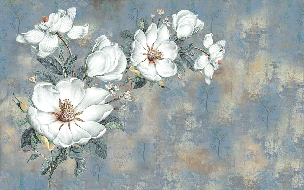 Magnolia su blu antico — design completo