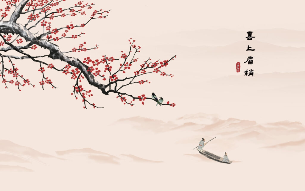 Ramo rosso in fiore — design completo
