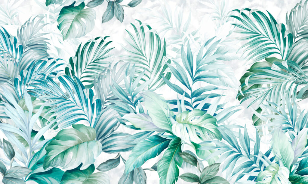 Foglie turchesi su bianco — design completo