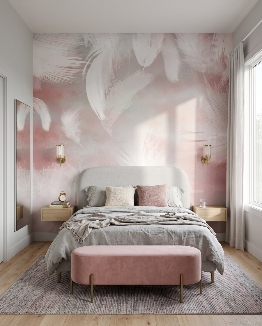 Piume rosa che scendono — ambiente 2