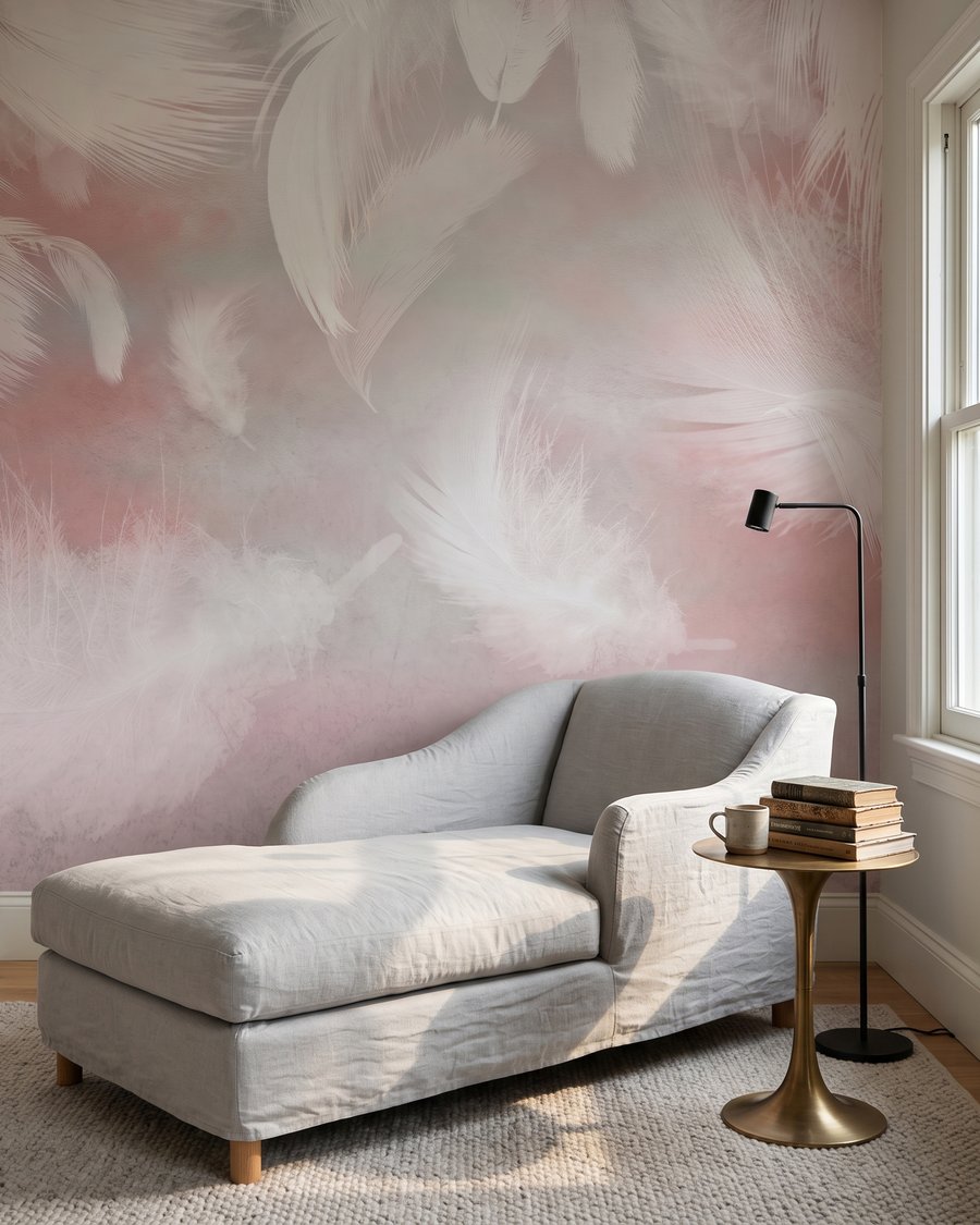 Piume rosa che scendono — ambiente 3