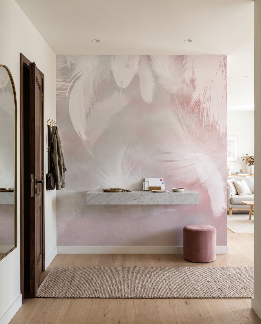 Piume rosa che scendono — ambiente 4