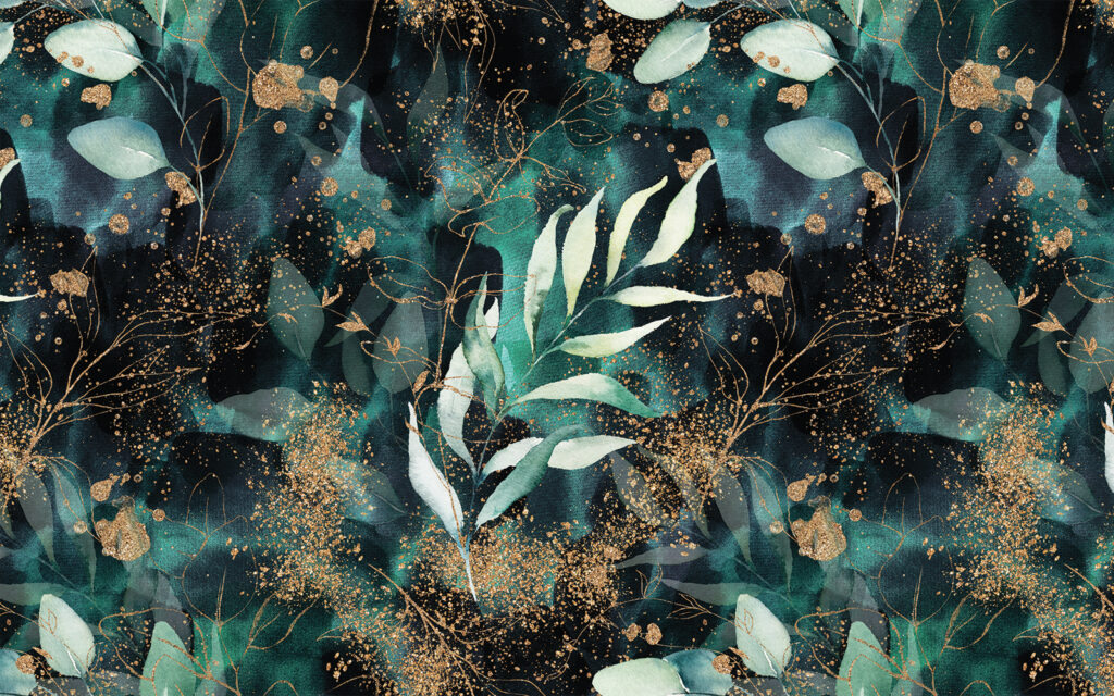 Foglie nel verde notturno — design completo