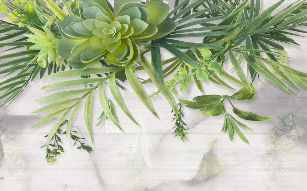 Succulente e foglie appese — design completo