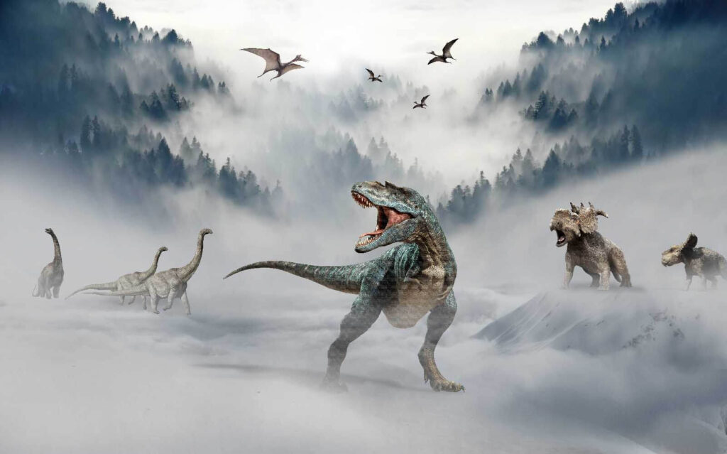 Dinosauri nella nebbia — design completo