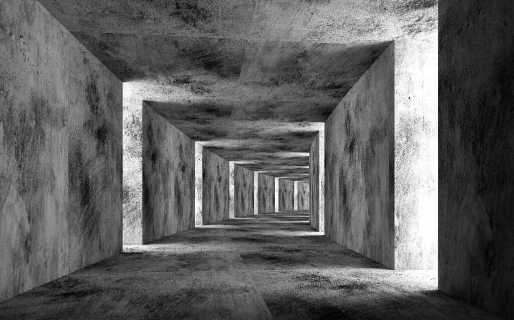 Corridoio quadrato in grigio — design completo
