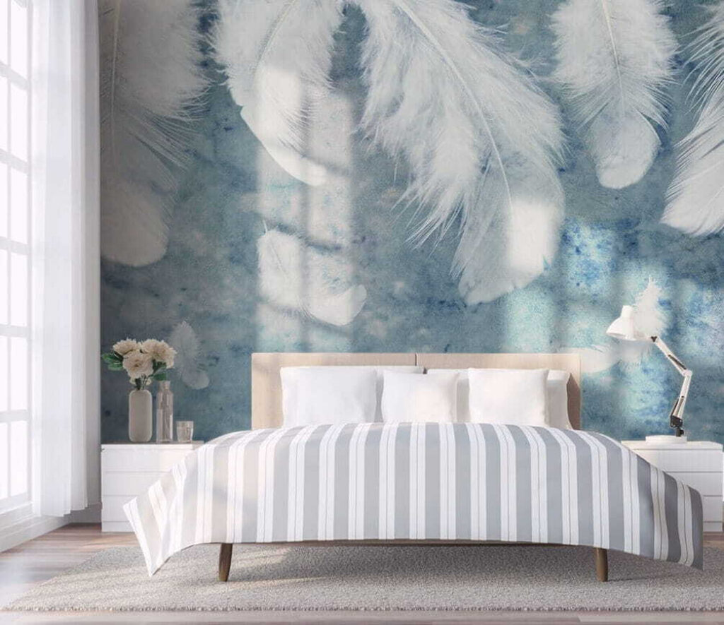 Piume bianche su grigio-azzurro — ambiente 2