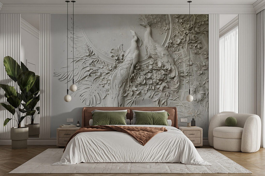 Pavone tra ornamenti floreali — ambiente 6