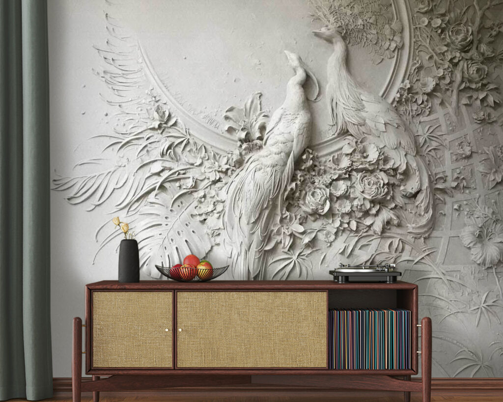 Pavone tra ornamenti floreali — ambiente 2