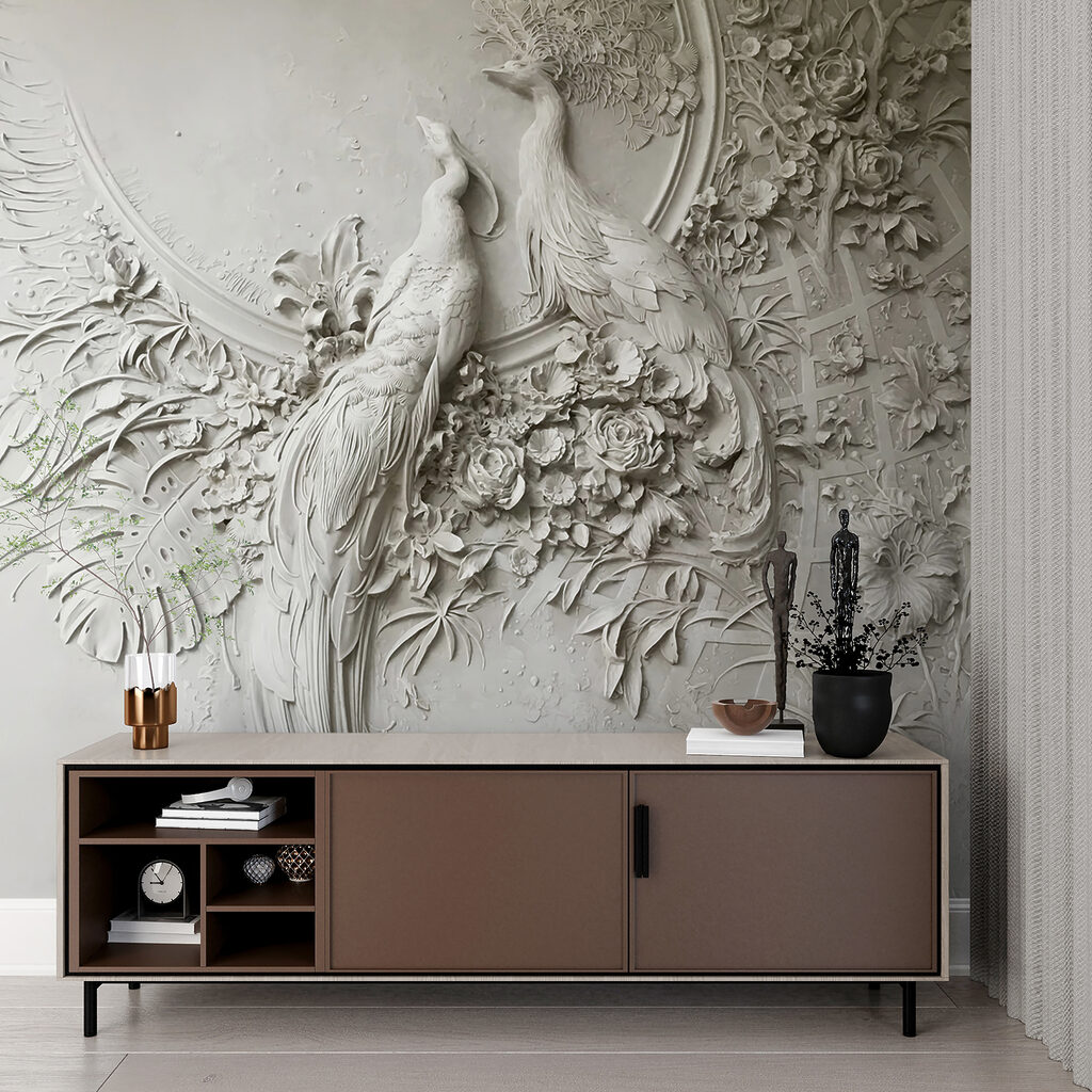 Pavone tra ornamenti floreali — ambiente 7