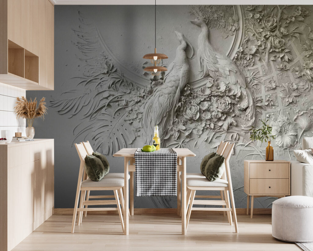 Pavone tra ornamenti floreali — ambiente 4