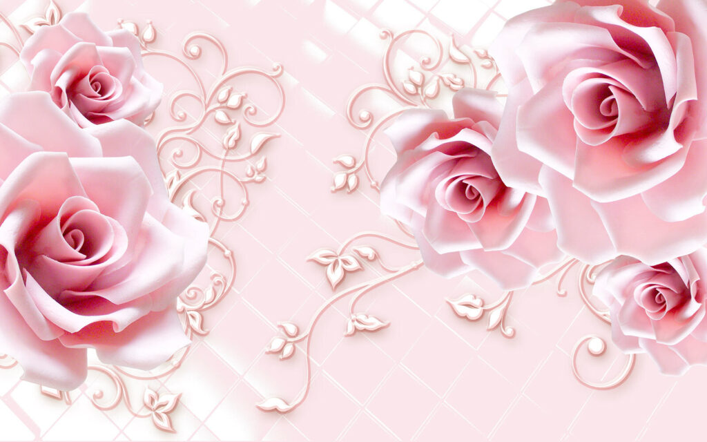 Rose rosa tra ornamenti — design completo