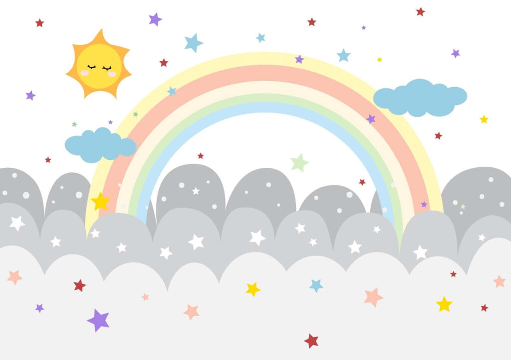 Arcobaleno sopra nuvole tonde — design completo