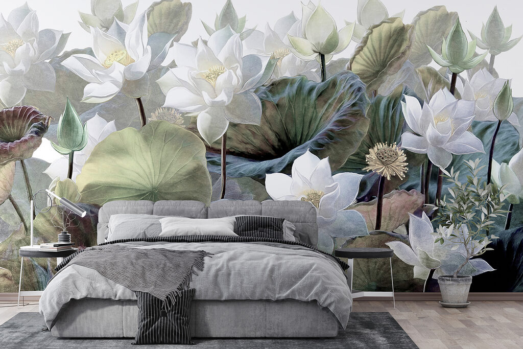 Loto bianco tra foglie — ambiente 2