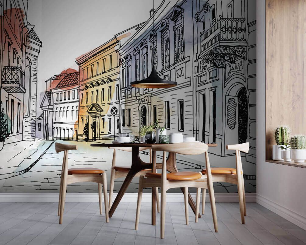 Case pastello in curva in un ambiente