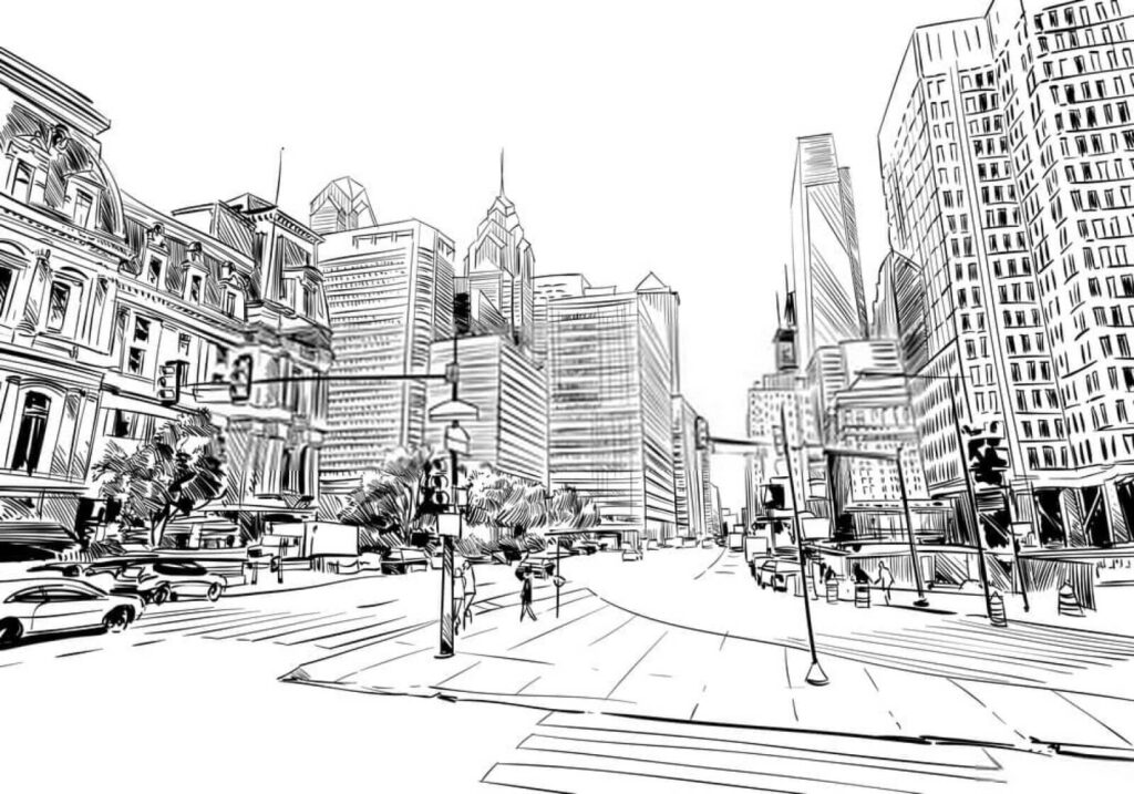 Strada in linee nere — design completo