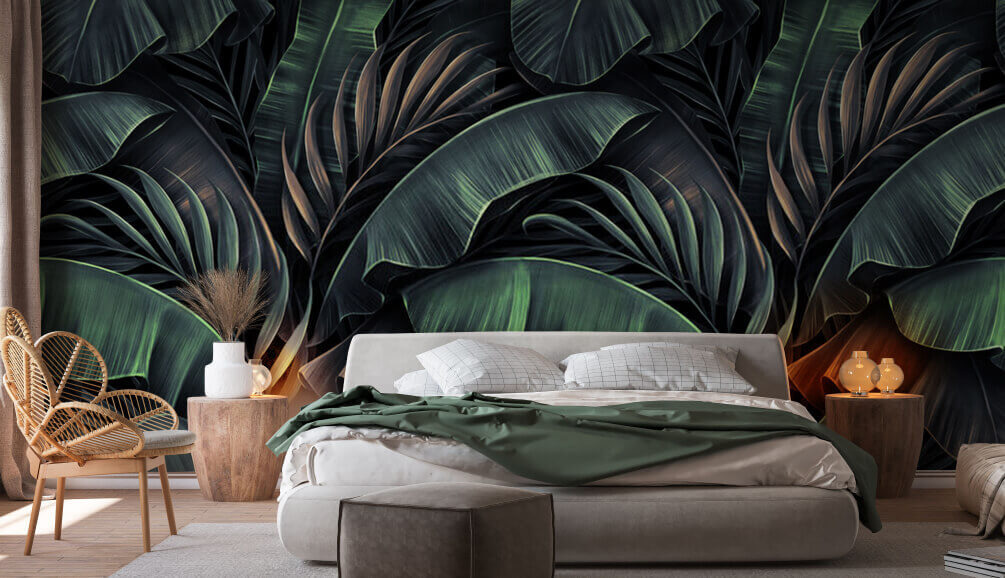 Foglie tropicali su nero — ambiente 1